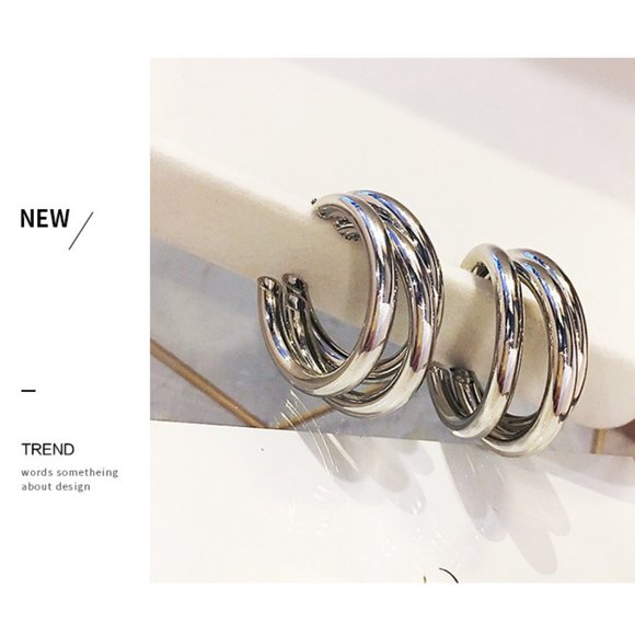 NEW 1.25'' 925 Silver Triple Hoop Earrings - Picture 5 of 6